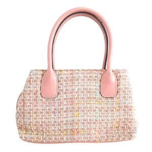 Vintage Y2K Pink Tweed Small Handbag Double Rolled Handles Barbie Pink 90s